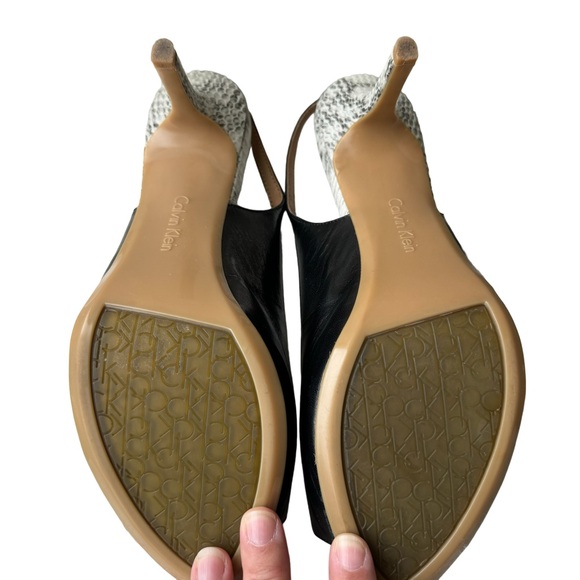 Calvin Klein Giny Black Snakeskin Peep Toe Slingback Heels - Picture 6 of 12